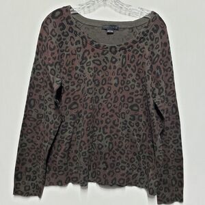 Sanctuary Spot On Popover Dark Leo Camo Sweater Size L Brown Green Black